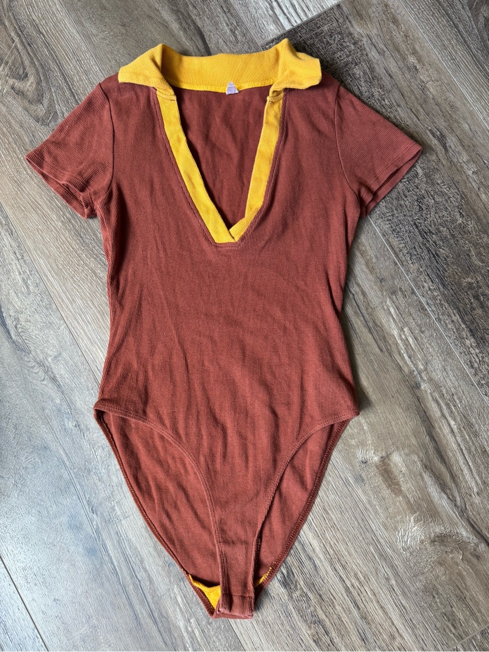 Urban Outfitters Rust One-Piece Bodysuit with Mustard Trim
